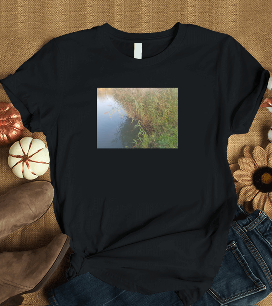 By The Lake Calm Serenity Nature Photography Reeds Water Reflection Scene T-Shirt