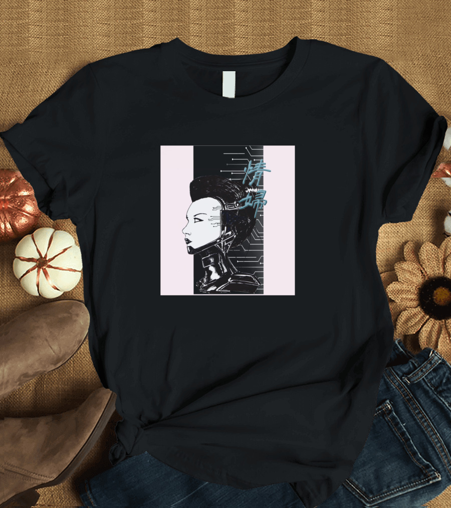 Geisha Cyberpunk Style Japanese Characters T-Shirt
