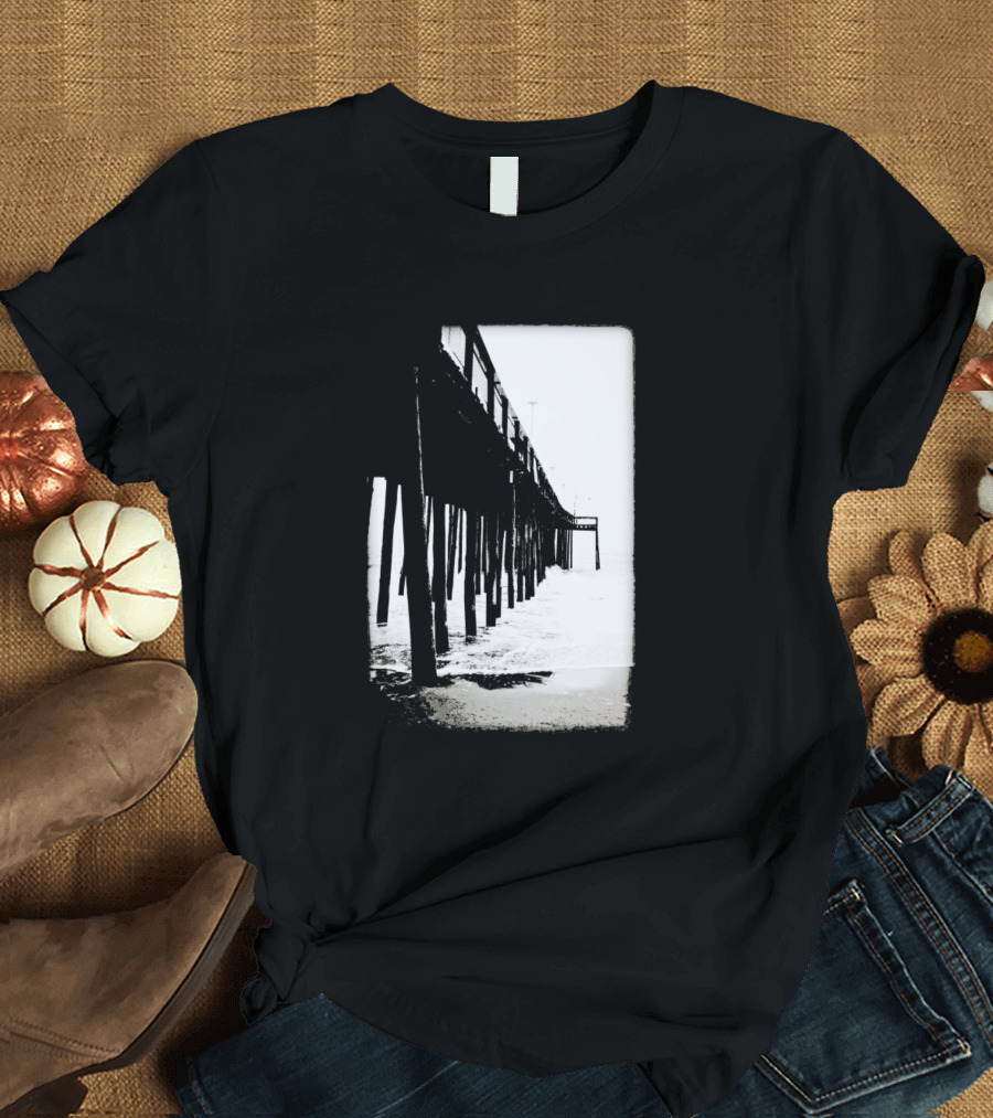 Long Walk Short Pier Black and White Pier Ocean Scene T-Shirt