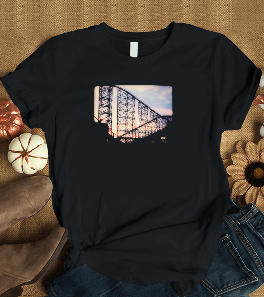 Roller Coaster at Dawn Sunset Cinematic View T-Shirt