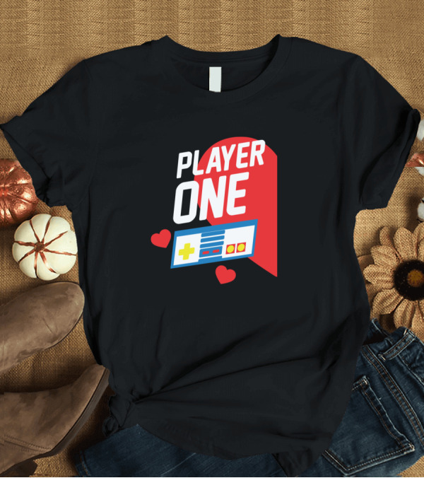T-Shirt: Player One Funny Gaming Controller Heart Valentine T-Shirt Player One Funny Gaming Controller Heart Valentine T-Shirt