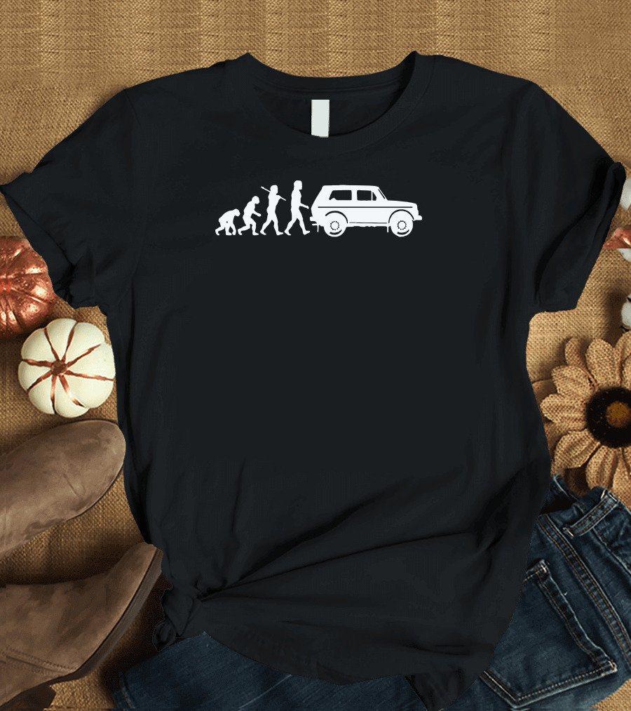 Progression Evolution of Humankind to Lada Niva Car T-Shirt