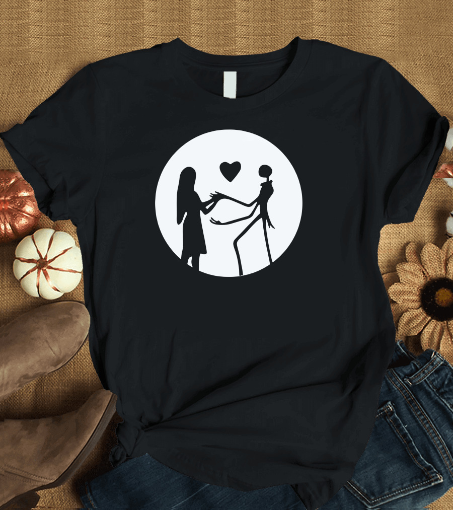 Nightmare Before Christmas Jack and Sally Silhouette Heart Moon T-Shirt