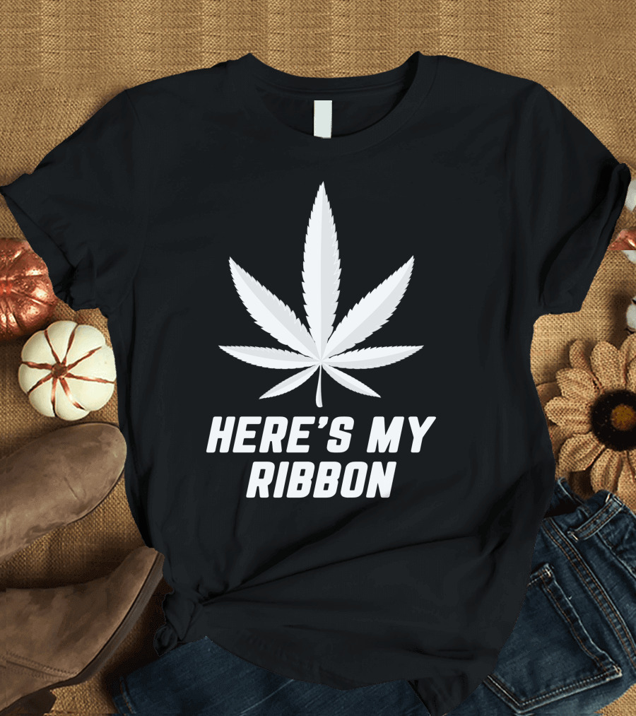 HERE'S MY RIBBON WHITE CANNABIS LEAF LUNG CANCER AWARENESS T-Shirt