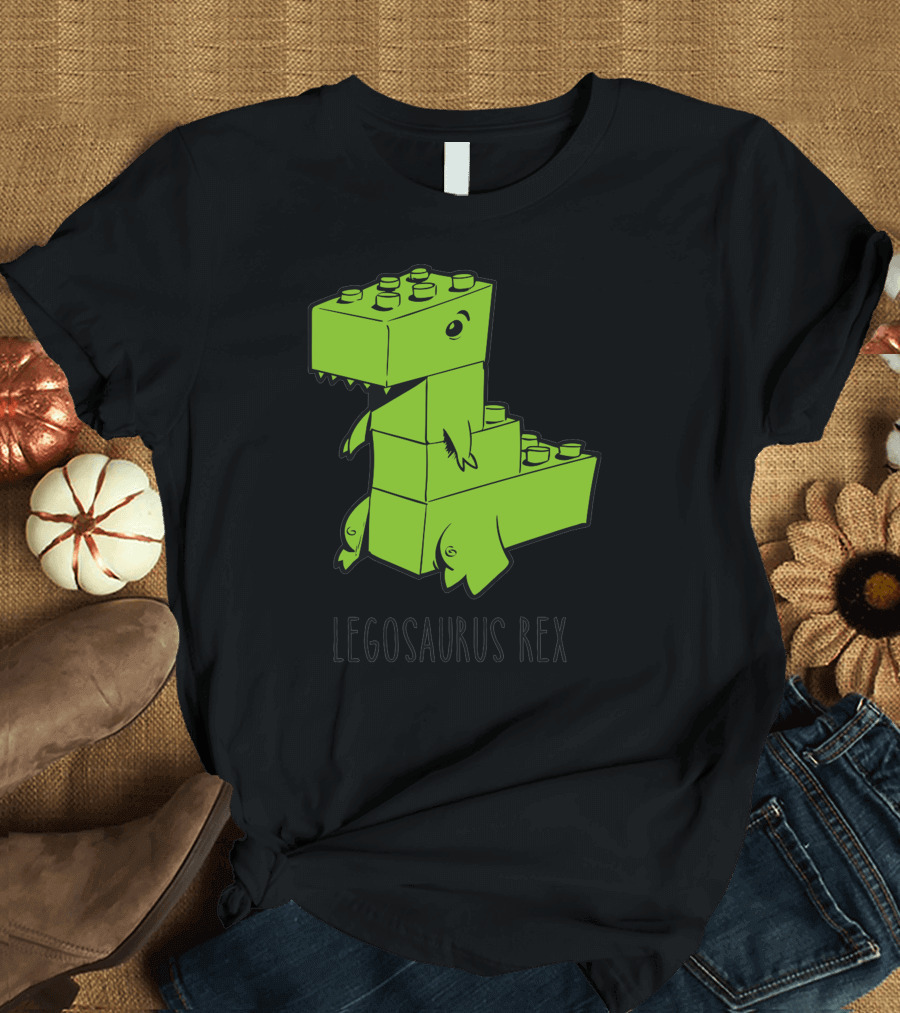 Legosaurus Rex Dinosaur Made of Green Building Blocks T-Shirt
