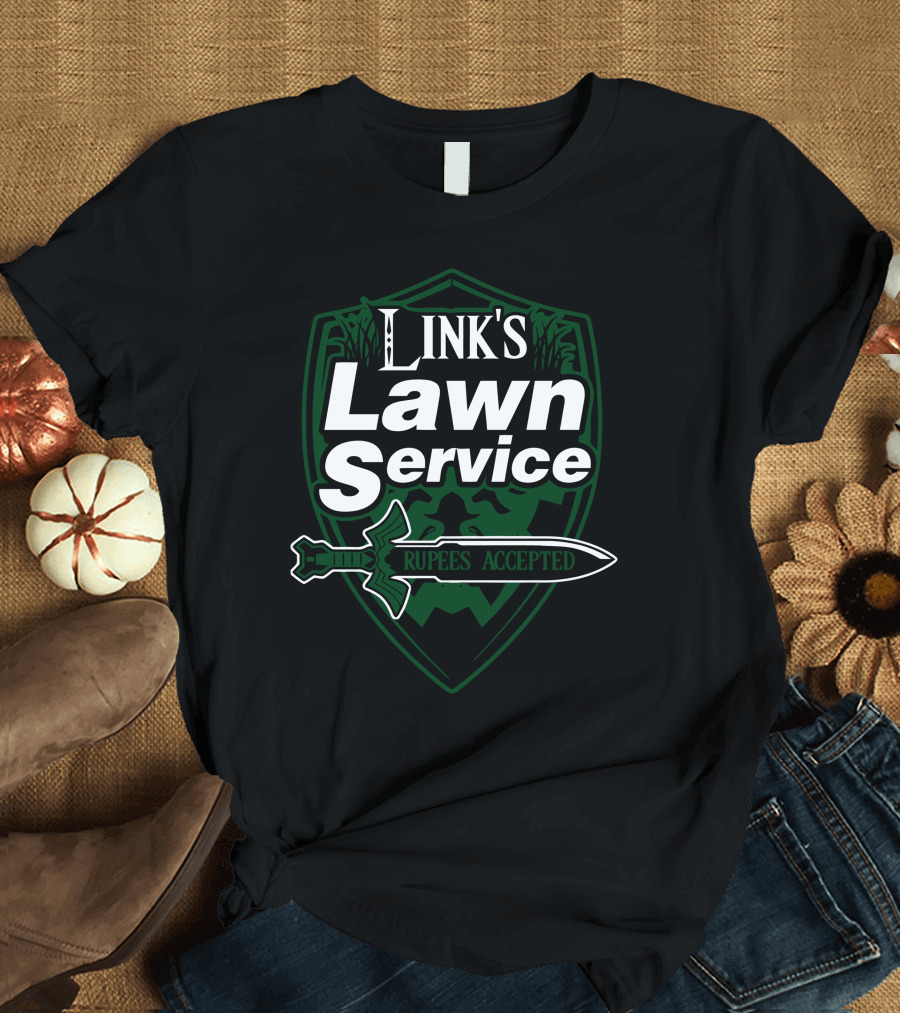 Link's Lawn Service Rupees Accepted Sword and Shield T-Shirt
