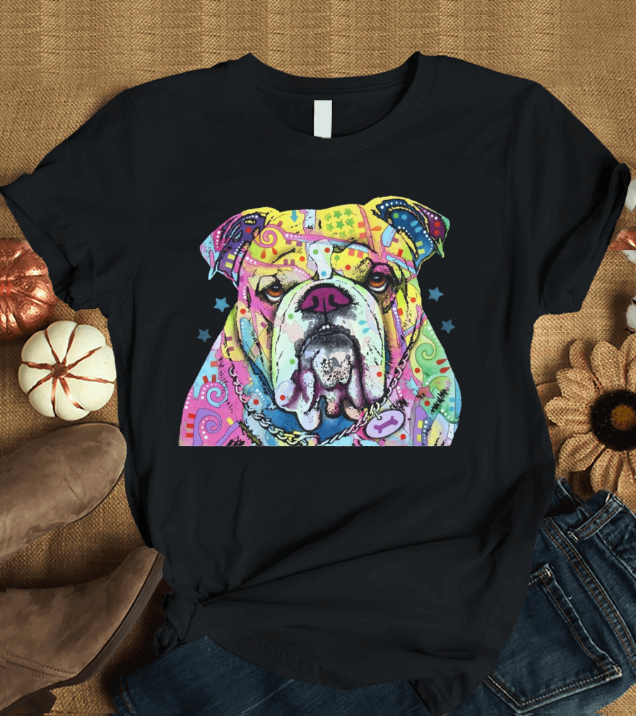 Colorful Bulldog with Abstract Rainbow T-Shirt