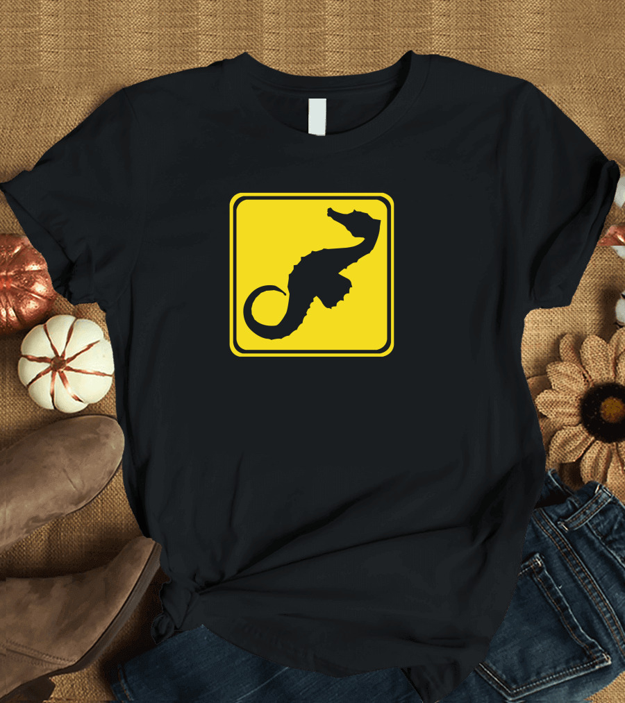 Seahorse Crossing Yellow Warning Sign T-Shirt