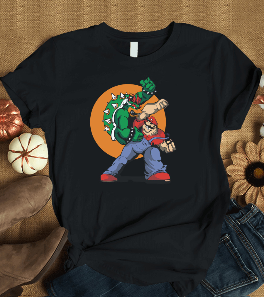 The Eternal Battle: Iconic Showdown of Mario and Bowser in Bold Colors T-Shirt