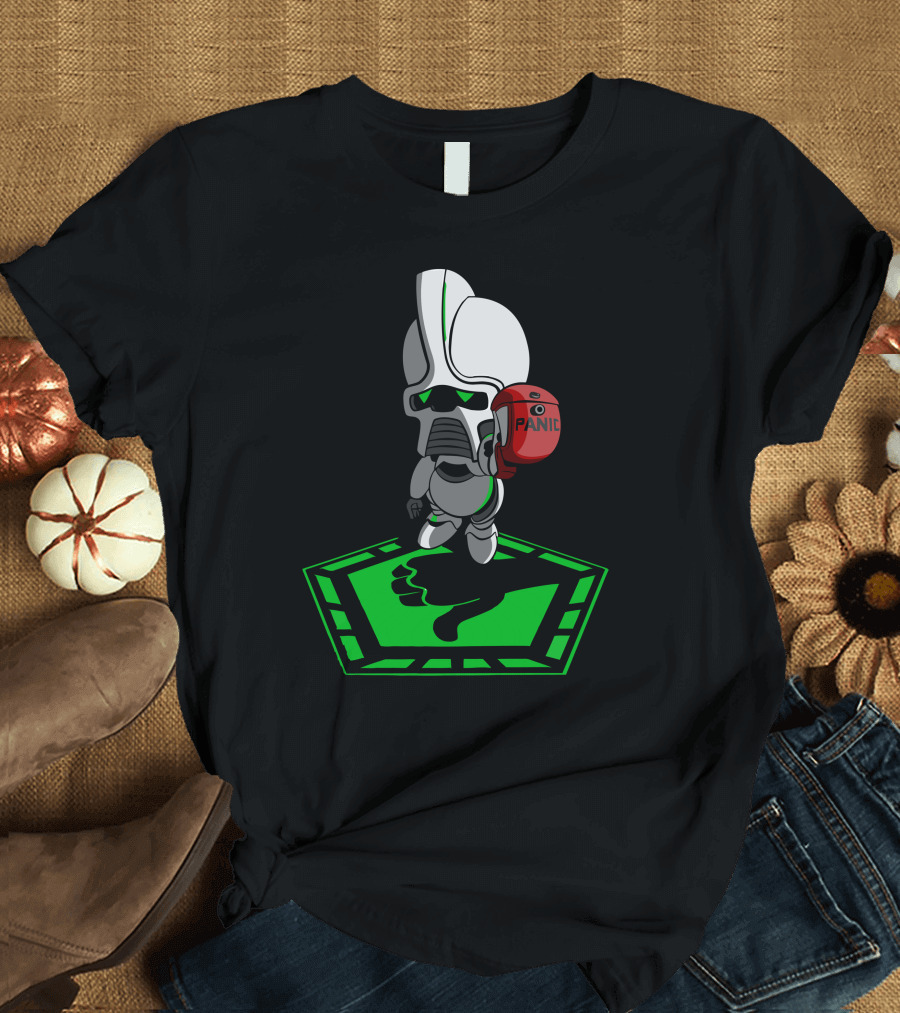 Panic Robot on Green Cursor in The HitchhikerS Guide To The Galactica T-Shirt