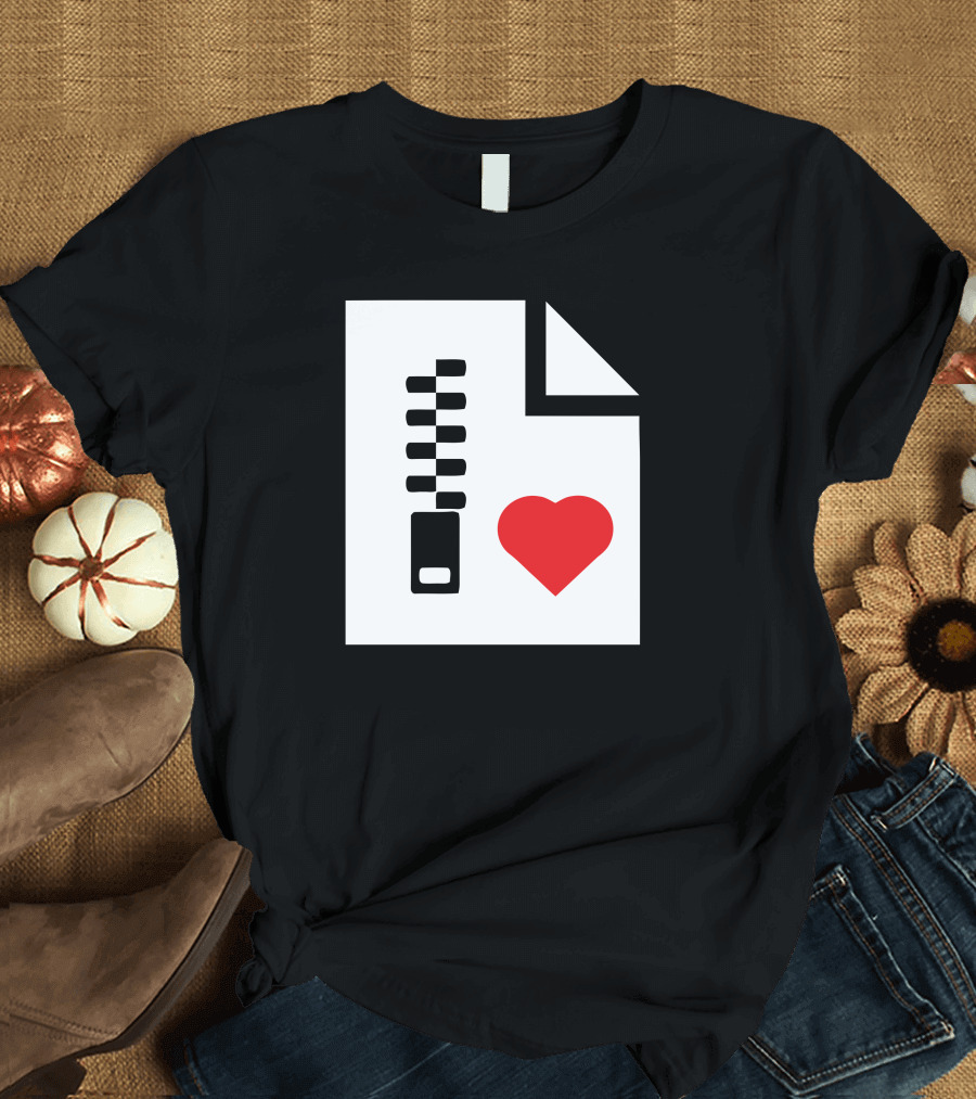 Heart.zip File Icon with Red Heart and Zipper T-Shirt