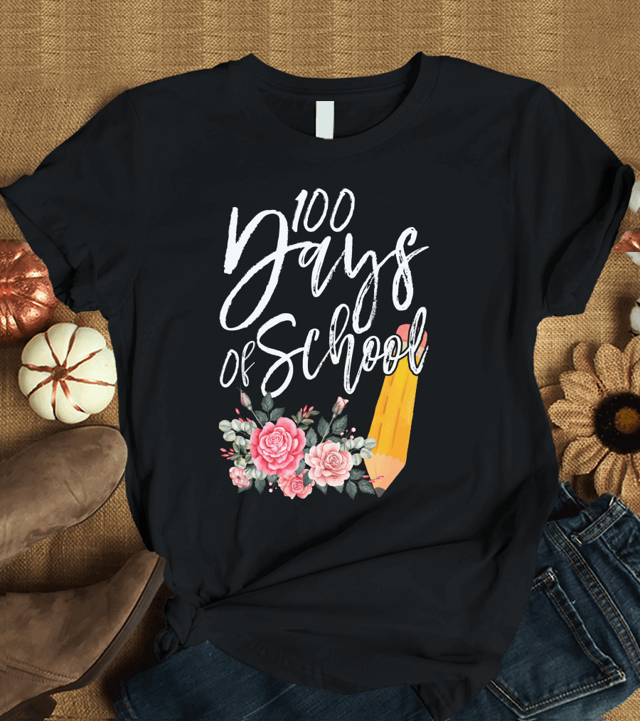 100 Days of School Floral Pencil T-Shirt