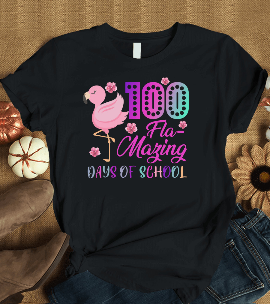 100 Fla-Mazing Days of School Flamingo Floral T-Shirt