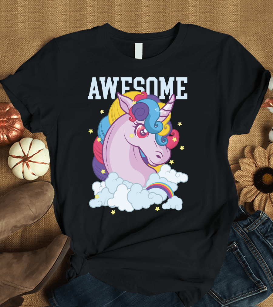 AWESOME Unicorn Rainbow Stars Clouds T-Shirt