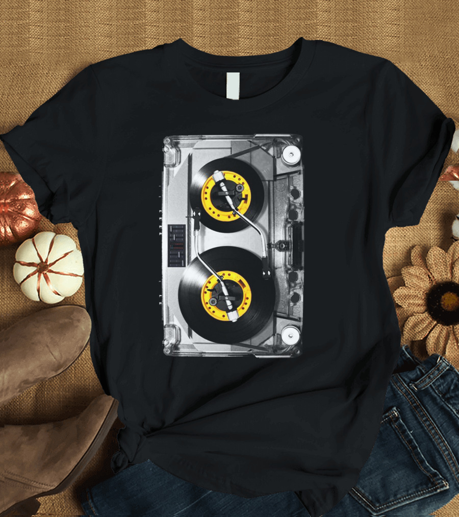 Cassette Tape Vinyl Record Turntable DJ Mix Analog Music T-Shirt