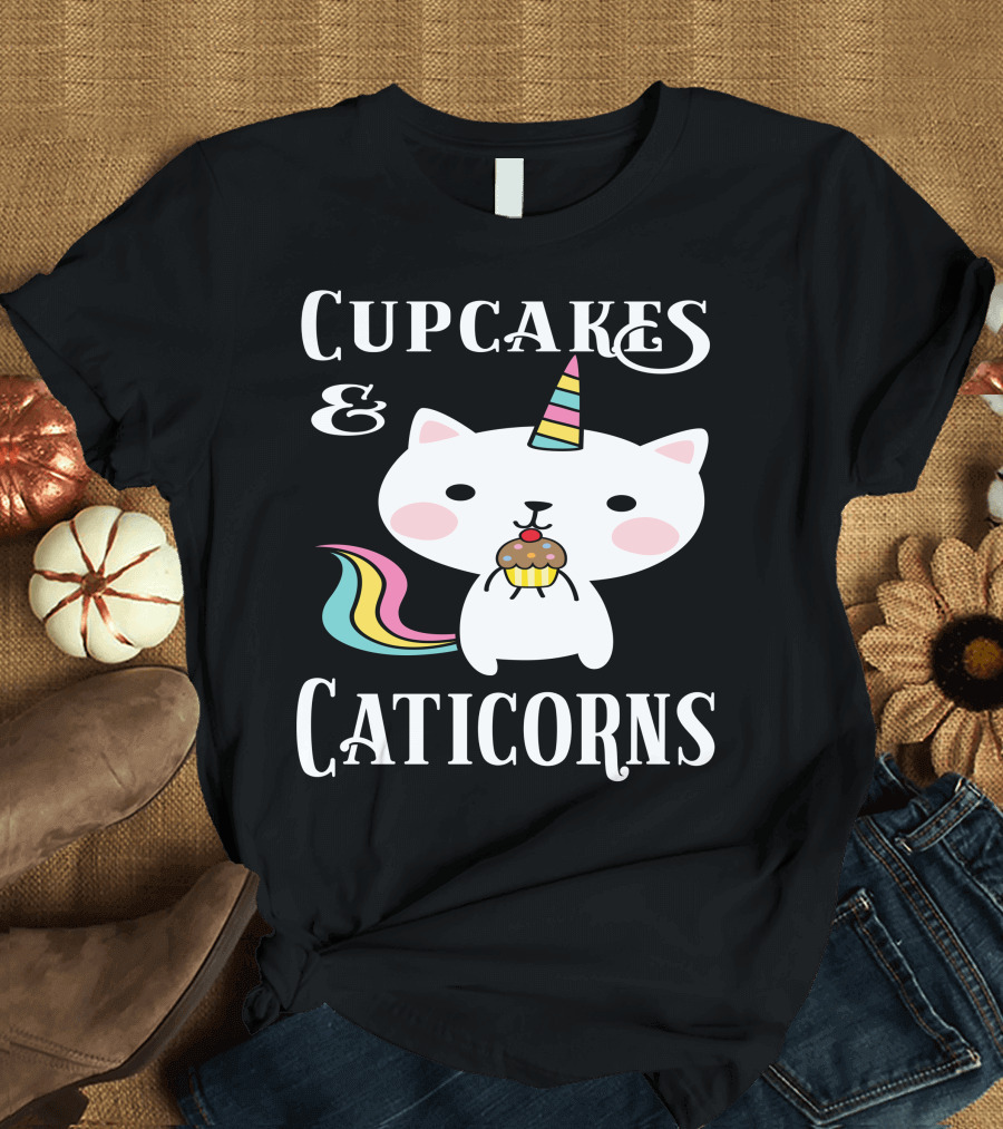 Cupcakes and Caticorns Cat Unicorn Cupcakes Rainbow T-Shirt