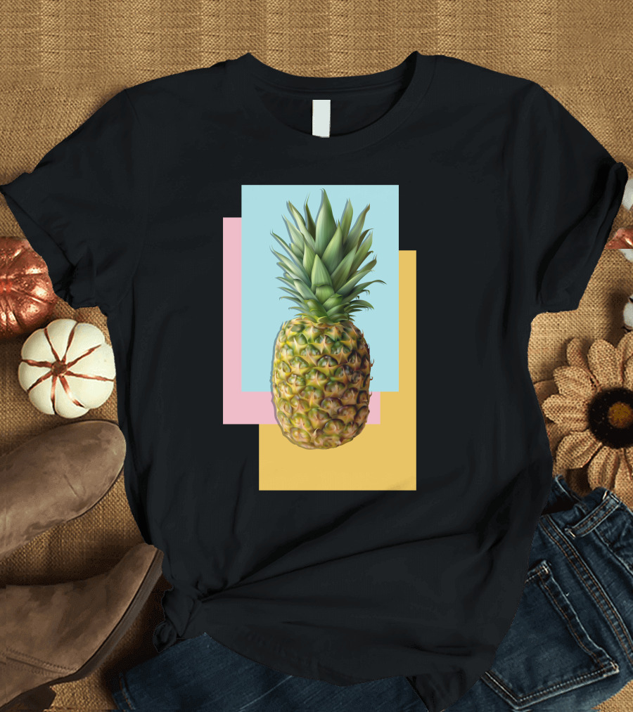 Colorful Pineapple on Pastel Geometric Blocks T-Shirt