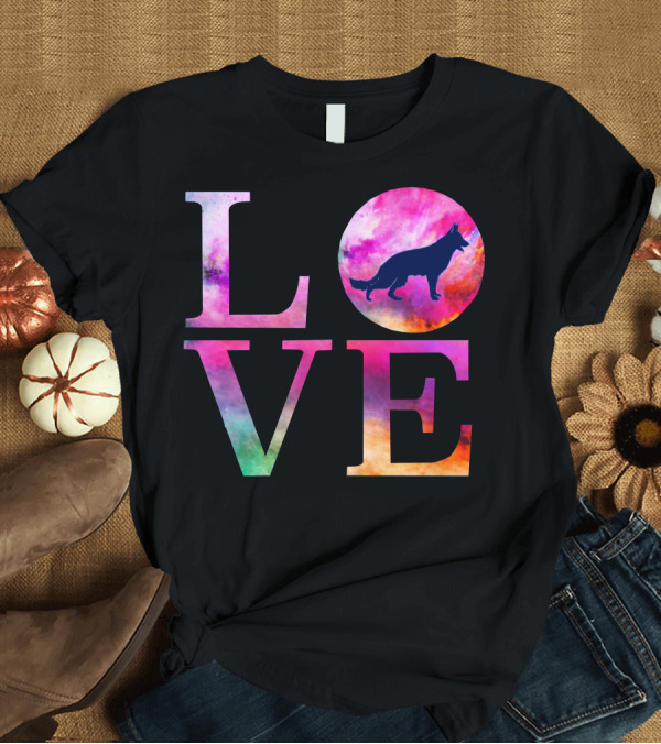 T-Shirt: Love German Shepherd Dog Colorful Pink T-Shirt Love German Shepherd Dog Colorful Pink T-Shirt