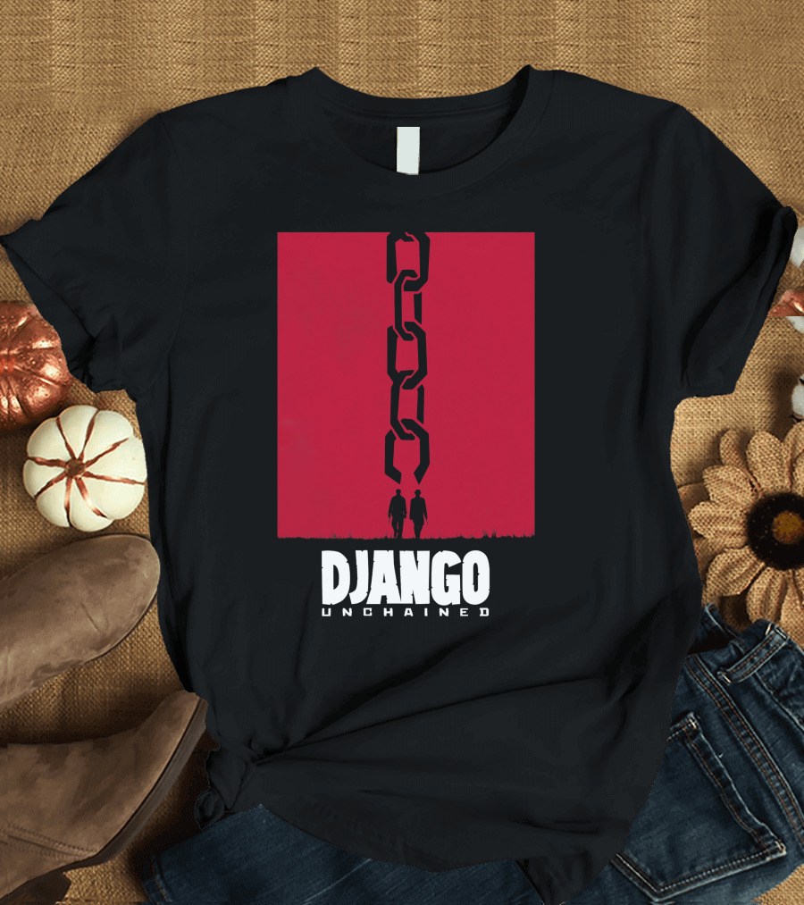 Django Unchained Red Background Silhouette and Chain Movie T-Shirt