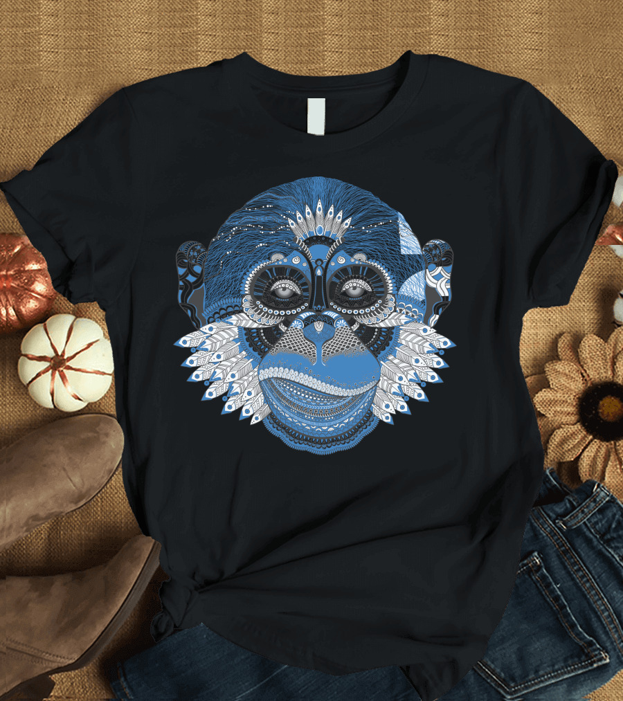 Monkey 786858 1280 Blue Intricate Pattern Face T-Shirt