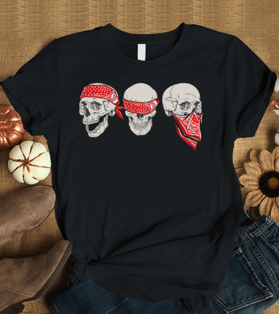 Skull Bandana Red Pattern Trio T-Shirt