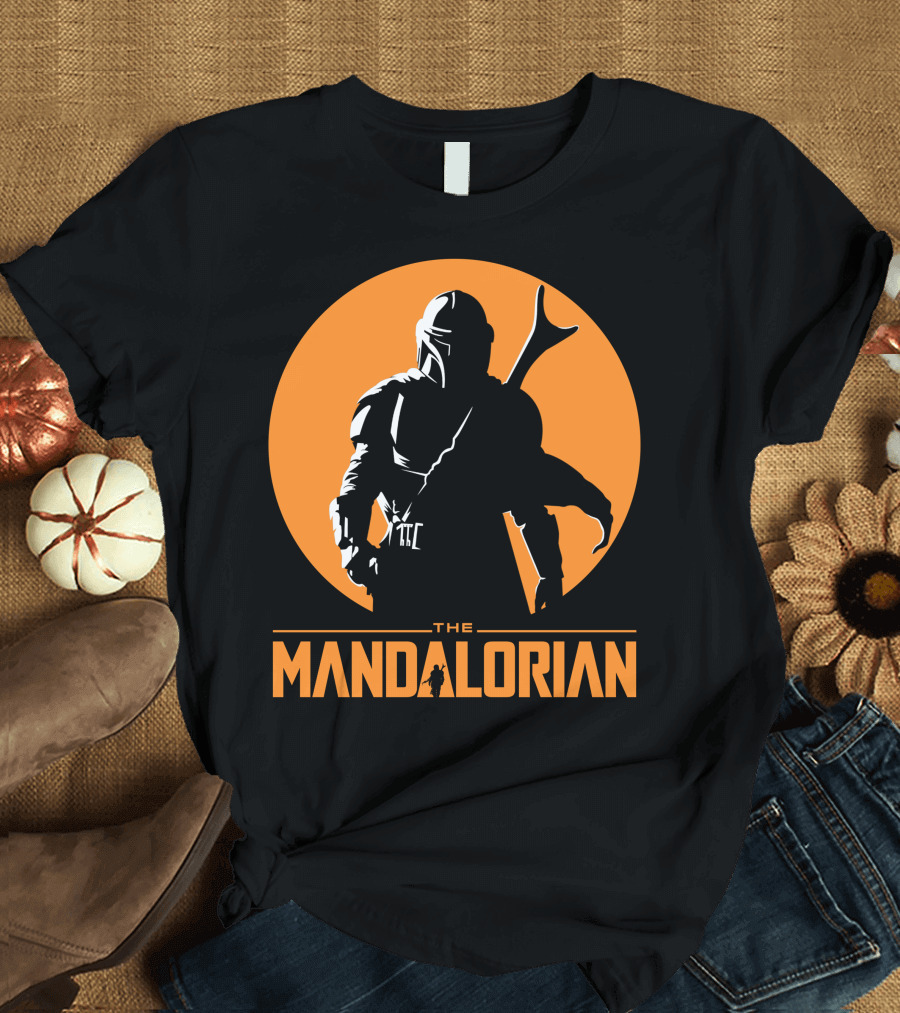 The Mandalorian Silhouette Against Orange Sun Circle T-Shirt