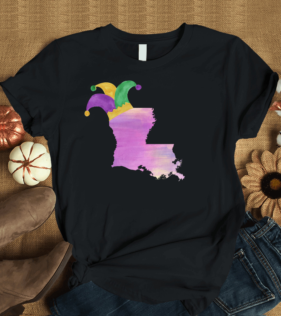 Mardi Gras Louisiana Watercolor Jester Hat T-Shirt