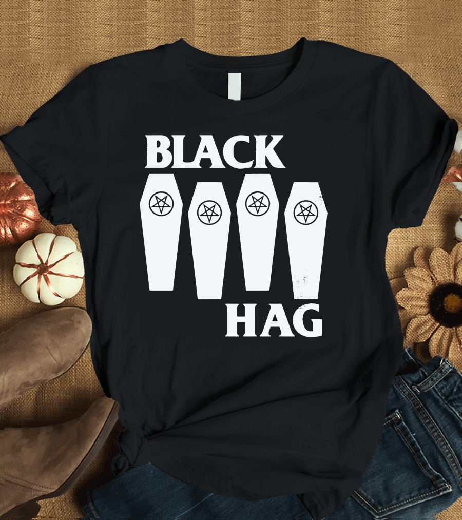 Black Hag Coffins Pentagram Occult Goth T-Shirt