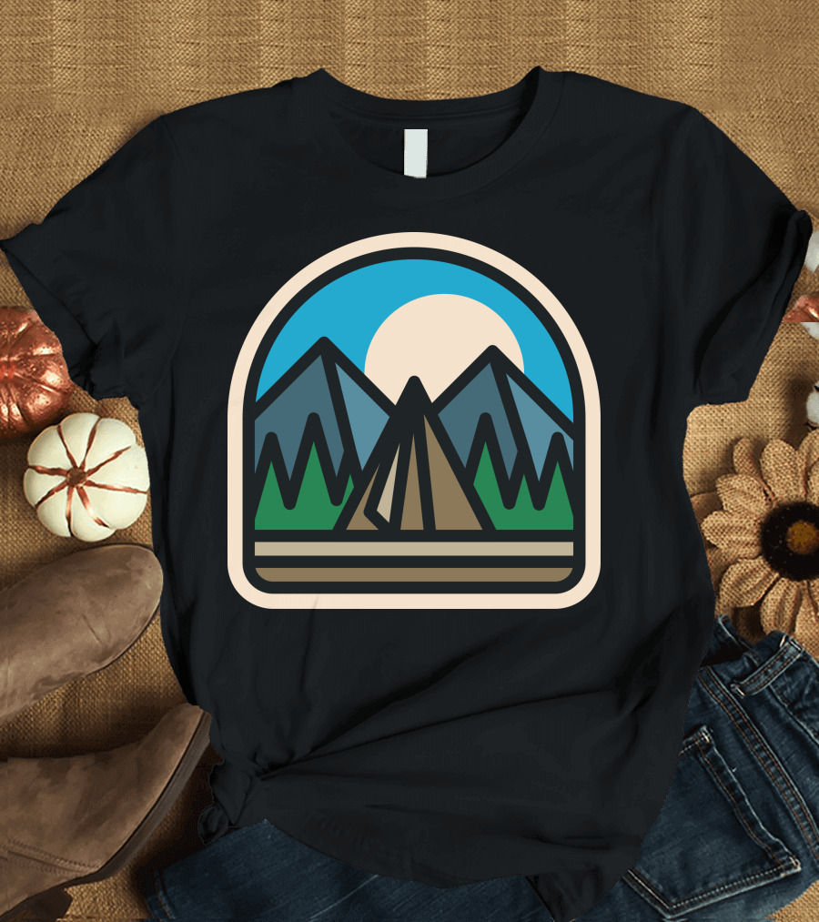 Camp Bold Mountain Adventure Moonlit Tent Scene T-Shirt