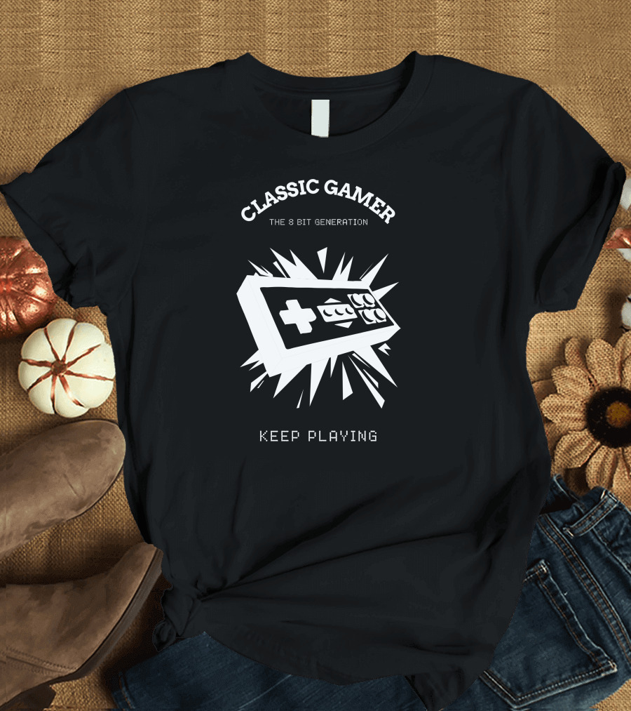 Classic Gamer The 8 Bit Generation Keep Playing Gamepad Explosion T-Shirt