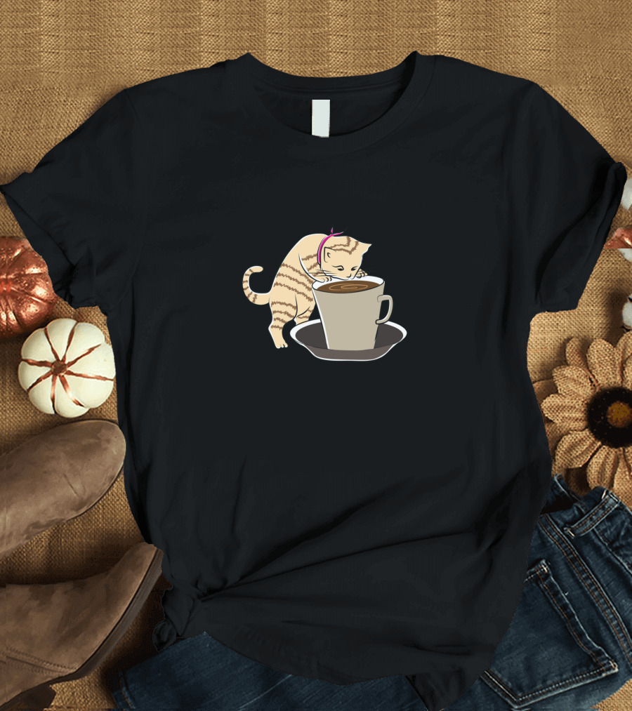 Coffee Lover Cat with Big Cup T-Shirt