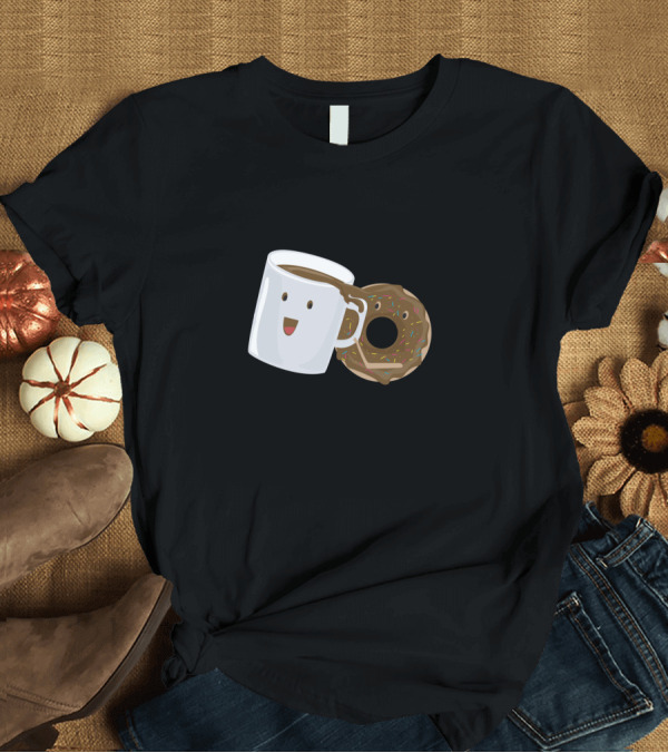 T-Shirt: Cute Donut and Coffee Happy Breakfast Friends T-Shirt Cute Donut and Coffee Happy Breakfast Friends T-Shirt
