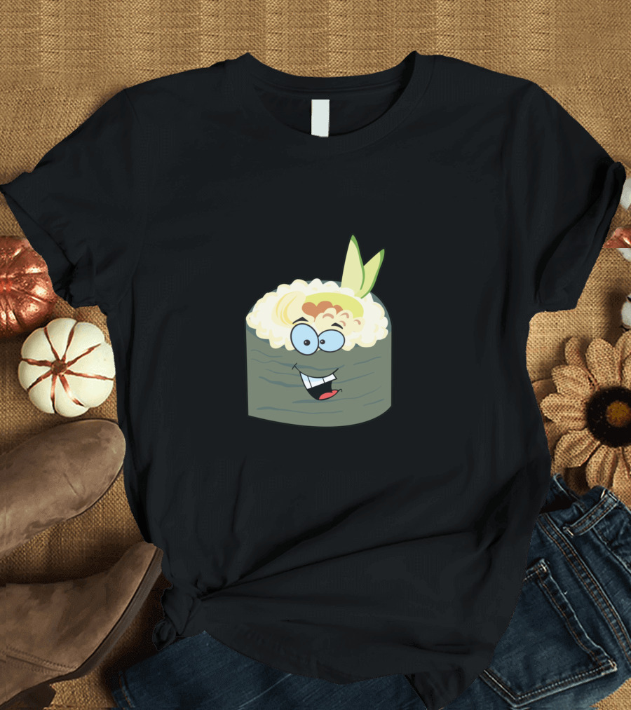 Cute Sushi Cartoon Face Happy Rolls T-Shirt
