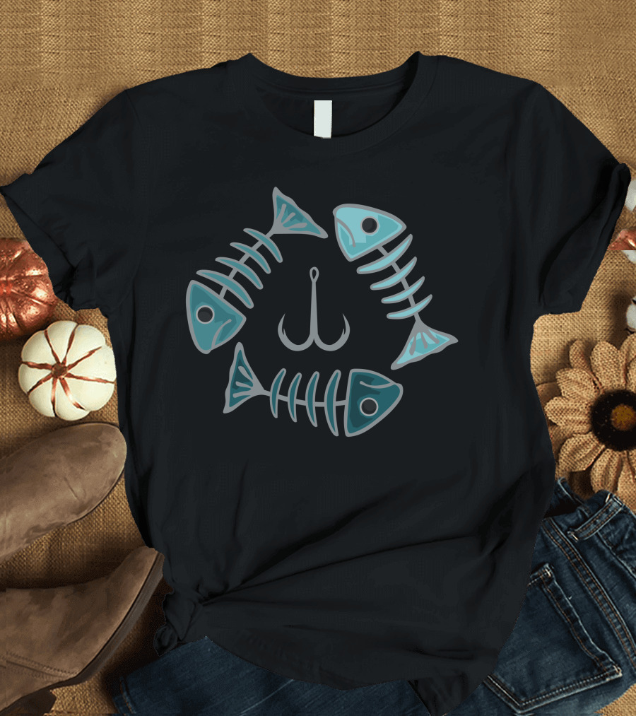 Dead Fish Triangle Grey Hook Fishbone Circle T-Shirt