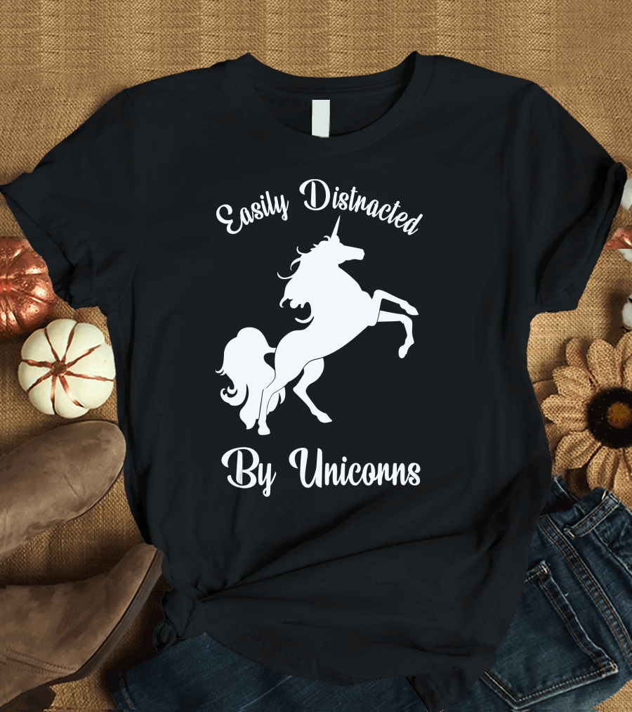 Easily Distracted By Unicorns White Version Iconic T-Shirt