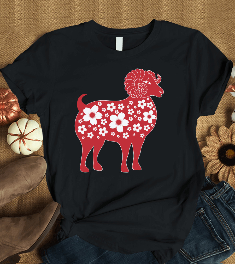Flower Patterned Red Goat T-Shirt