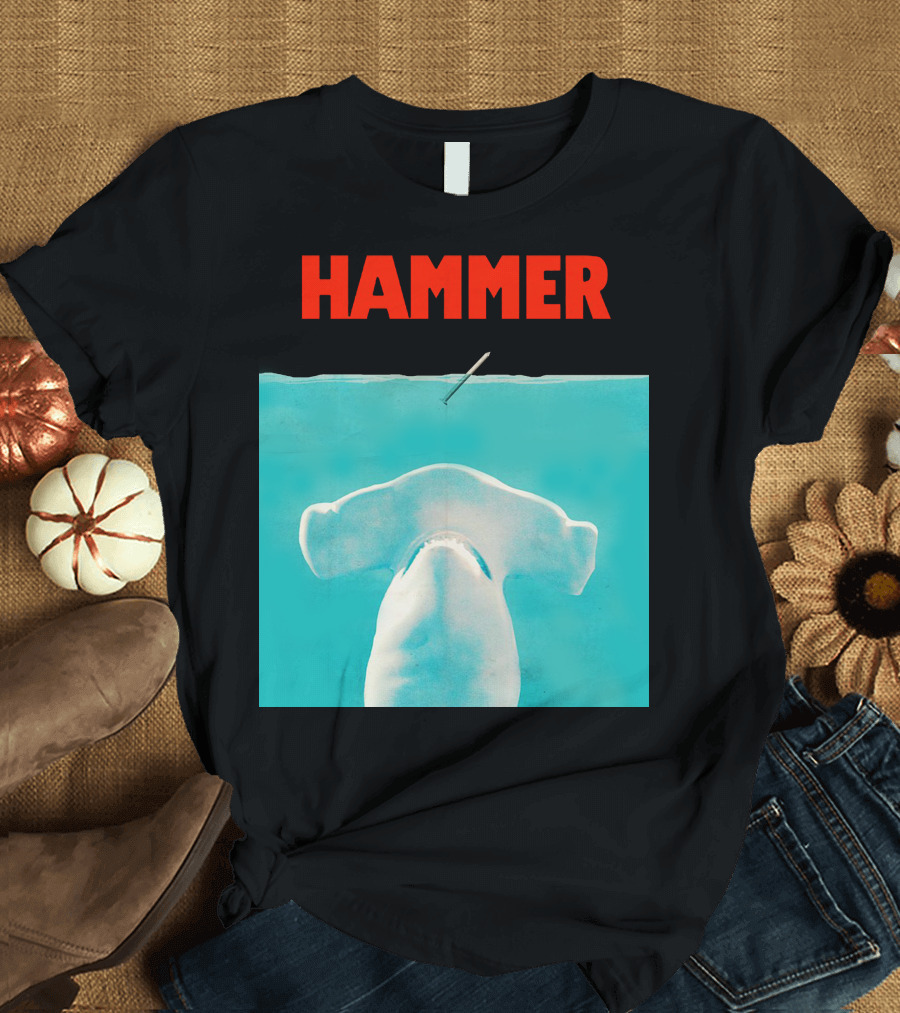 HAMMER Shark Underwater Scene with Spear Above T-Shirt