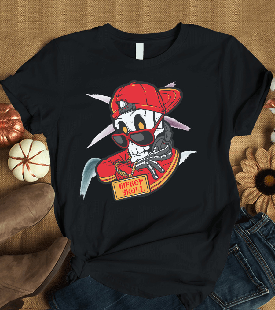 Hiphop Skull Red Cap Sunglasses and Chains T-Shirt
