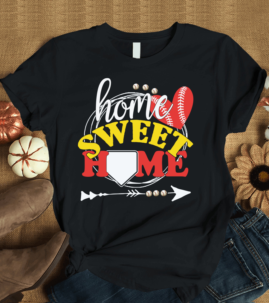 Home Sweet Home Baseball Base and Arrow with Red Stitching T-Shirt
