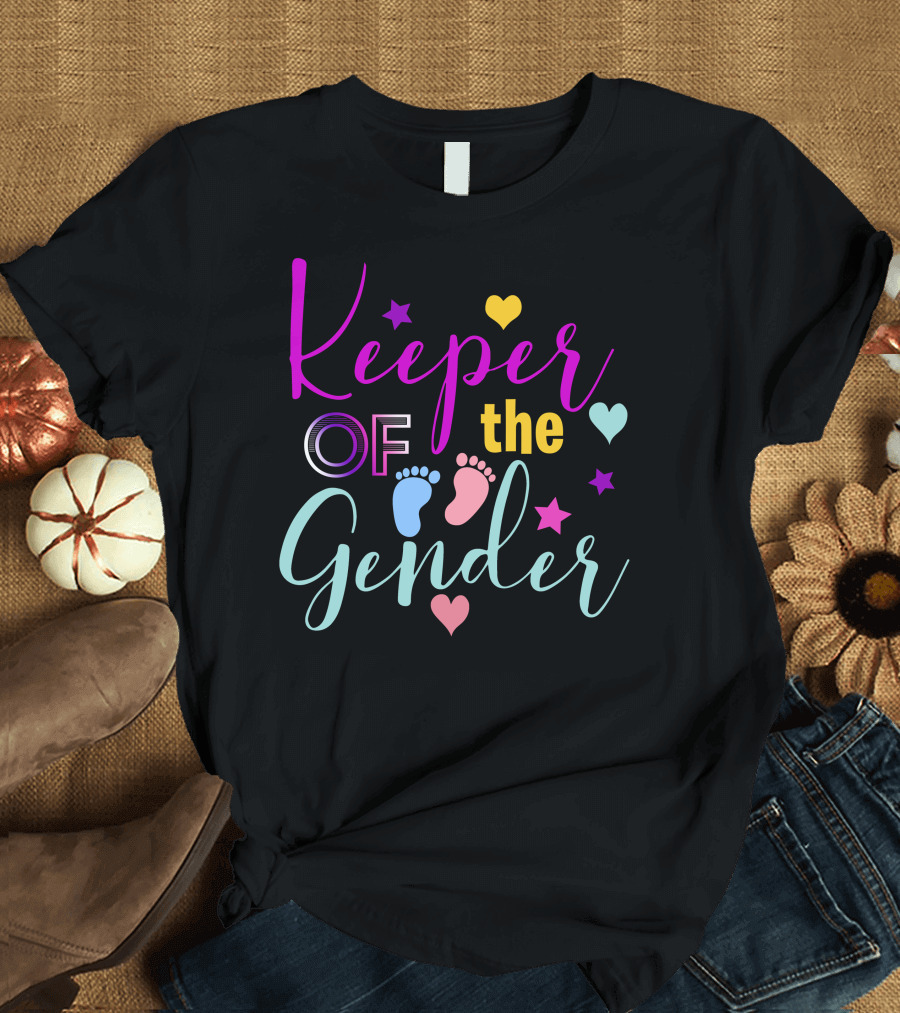 Keeper of the Gender Gender Reveal Feet Stars Hearts T-Shirt