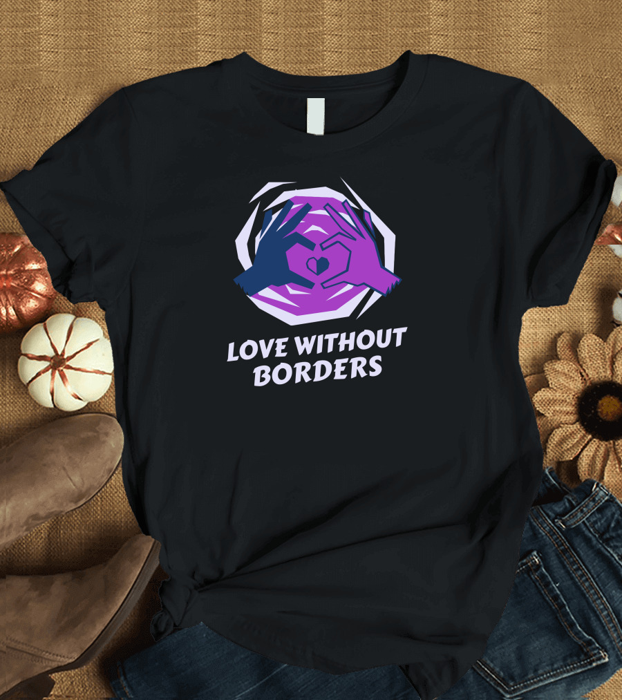 Love Without Borders Heart Hand Gesture in Purple and Blue T-Shirt