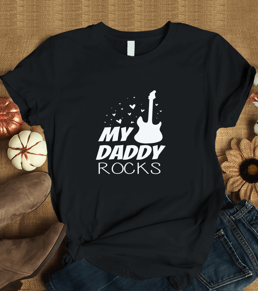 My Daddy Rocks Guitar Hearts T-Shirt