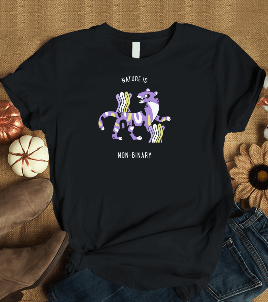 Nature Is Non-Binary Purple and Yellow Striped Animal T-Shirt