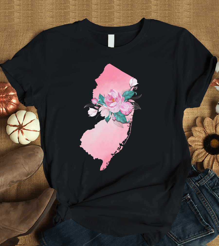 New Jersey State Watercolor Pink Floral Blooms T-Shirt