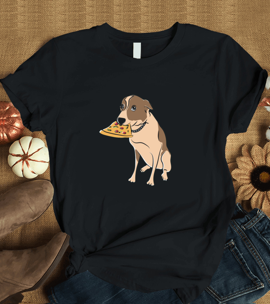 Pizza Loving Dog with Slice T-Shirt