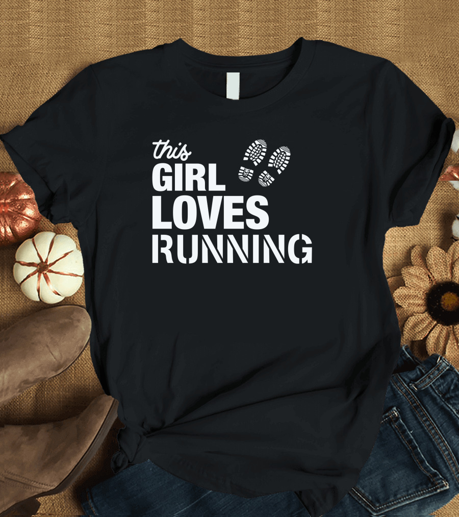 This Girl Loves Running with Footprints T-Shirt
