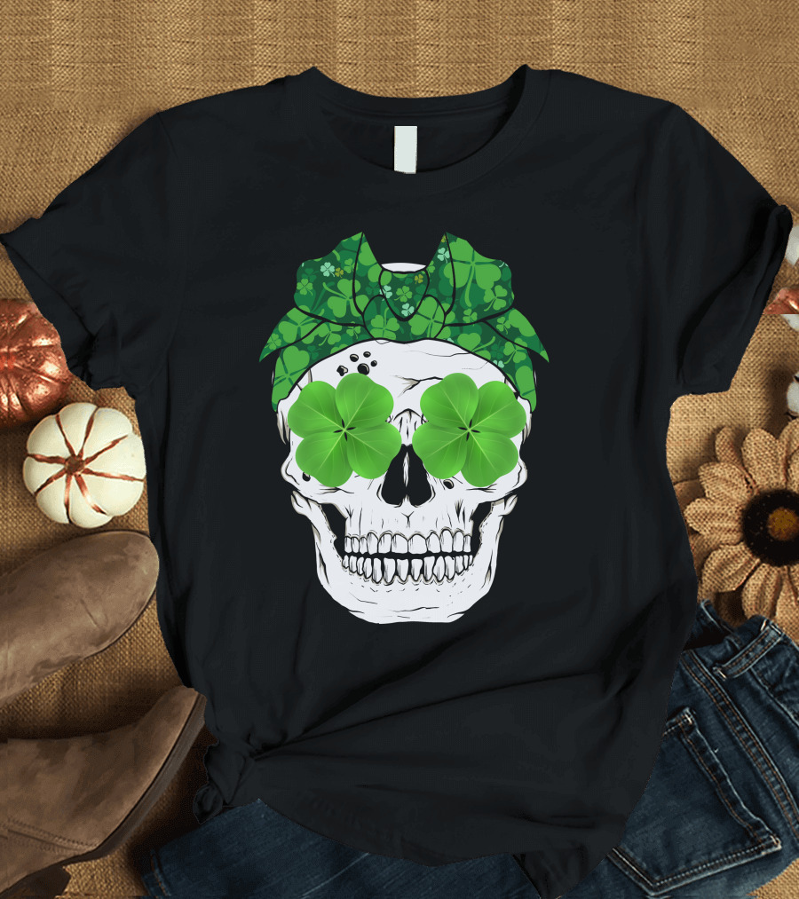 Skull Clover Shamrock Bow Tie T-Shirt