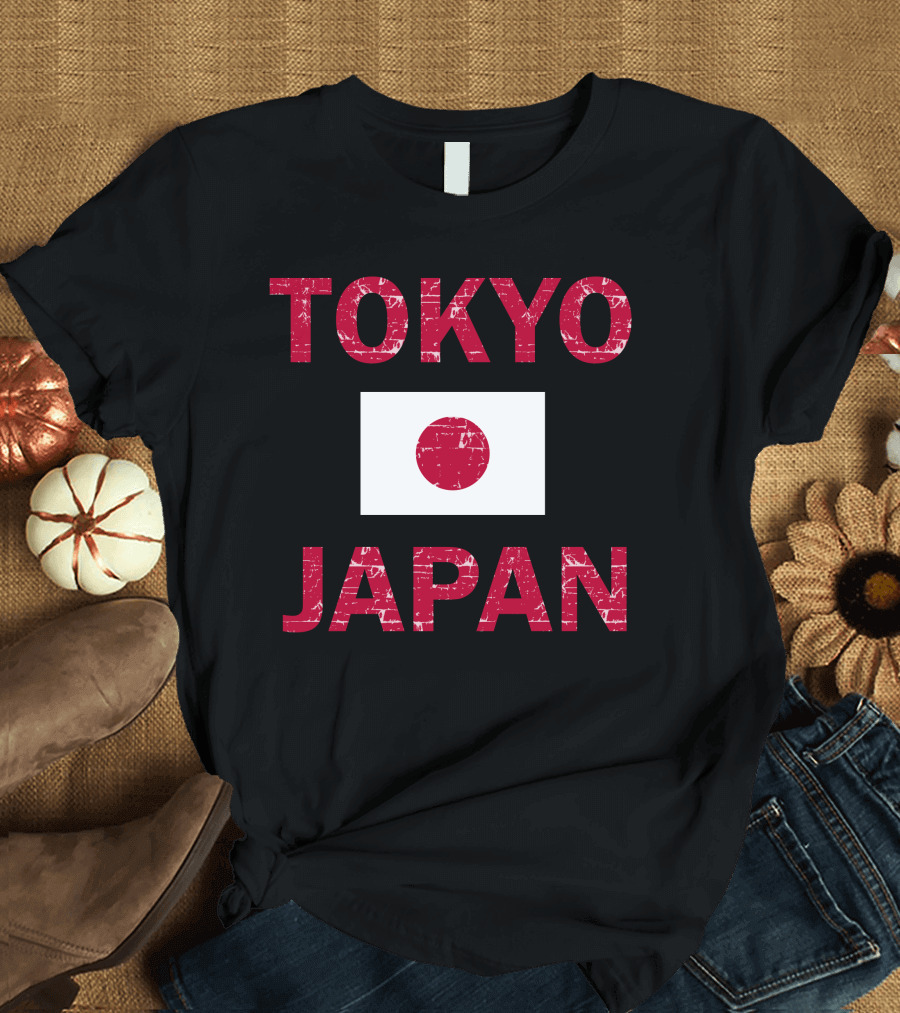 Tokyo Japan Red Distressed Text Flag T-Shirt