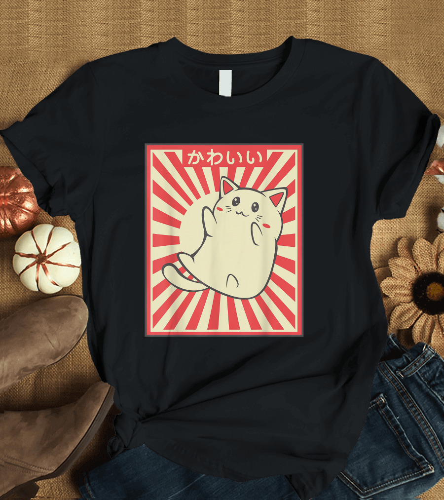 Vintage Kawaii Meowing Cat Lover Japanese Cat T-Shirt