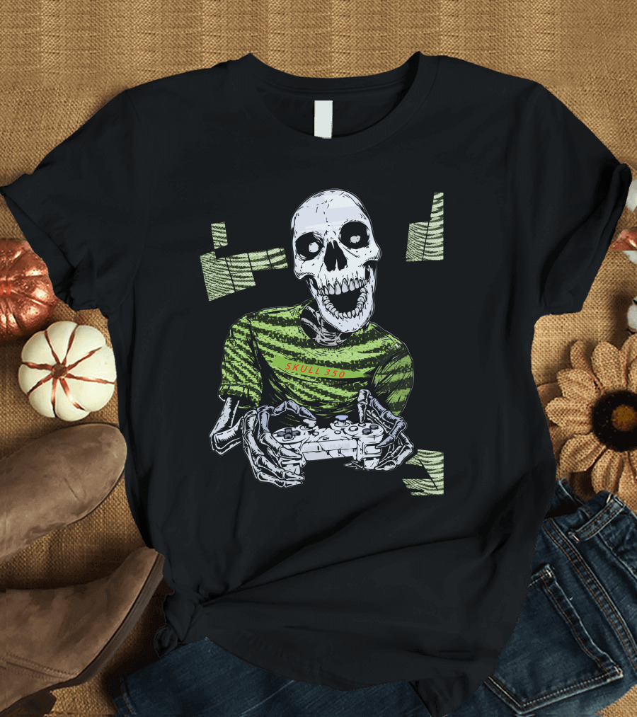 Skull 350 Semi Frozen Yellow Controller Gaming Skeleton T-Shirt
